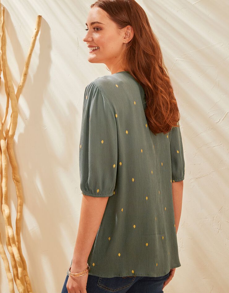 Blouse imprimé doré, crépon (kaki / doré) Blouse imprimé doré, crépon (kaki / doré)