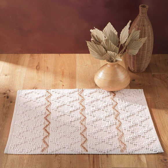 Tapis décoratif reliefé motifs losanges (beige / écru)