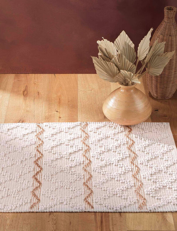 Tapis décoratif reliefé motifs losanges (beige / écru)