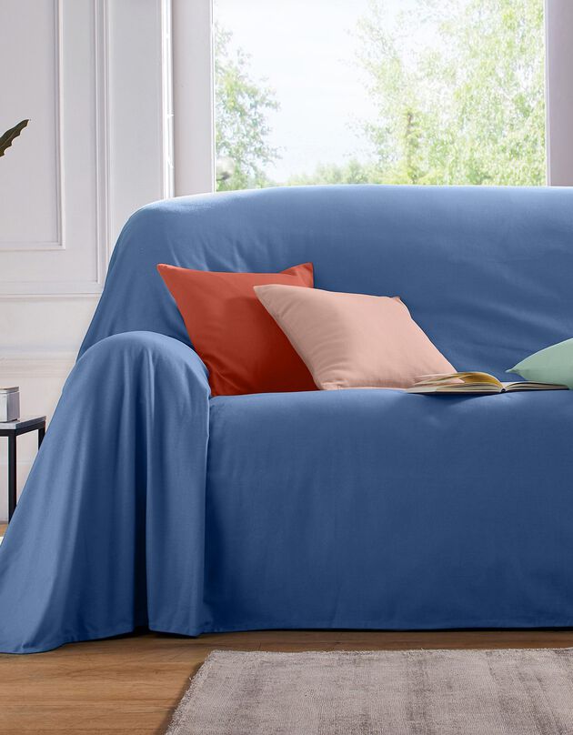 Jeté canapé coton bachette uni (bleu)