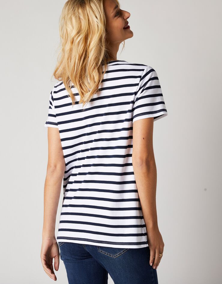Tee-shirt rayé broderie "coeur", fils tissés-teints (blanc / bleu)