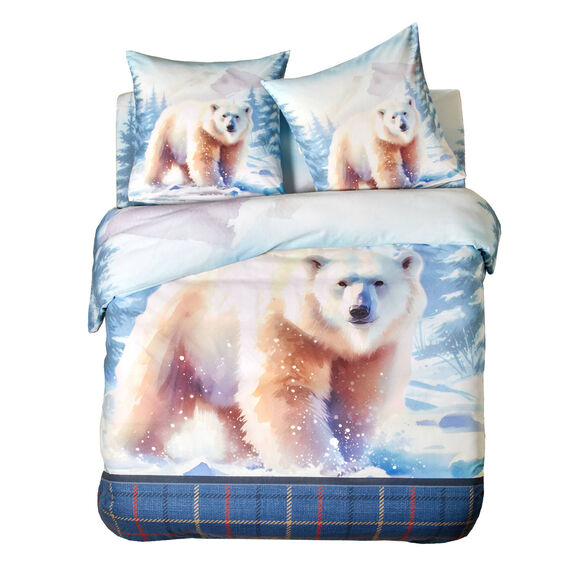 Linge de lit imprimé Ben en coton  (bleu)