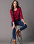 Cardigan boutonné col rond uni (prune)