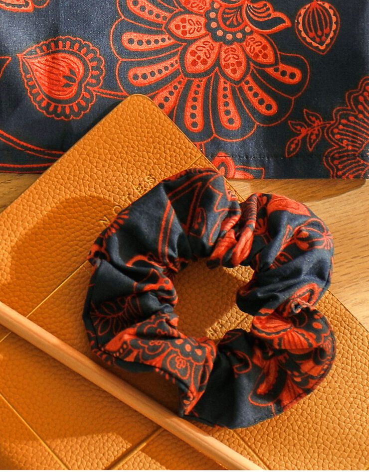 Caleçon imprimé + chouchou élastiqué assorti - collection upcycling (marine / corail)