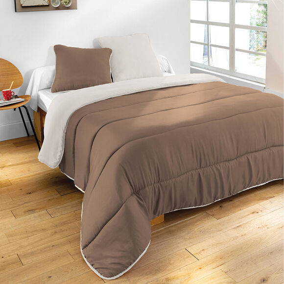 Couette bicolore microfibre 500 g/m² (taupe / sable)