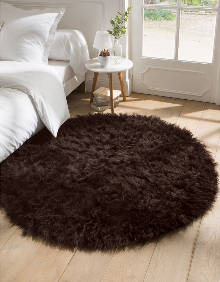 Tapis rond poils longs (chocolat)