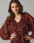 Robe courte manches amples, voile imprimé (bordeaux)