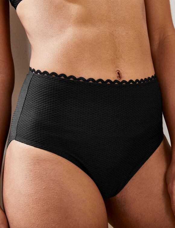 Bas de maillot de bain maxi taille haute maille nid d'abeille Vilorio (noir)