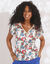 T-shirt col V doré, imprimé floral (écru)