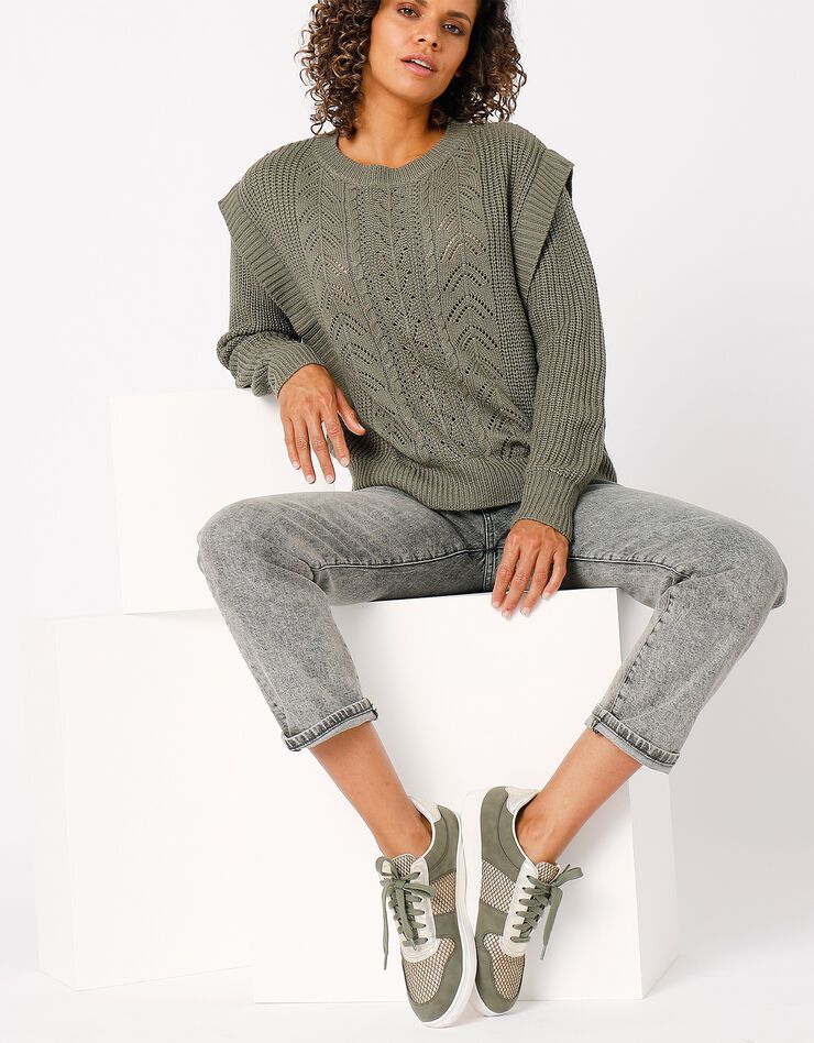 Pull manches longues maille fantaisie (kaki) Pull manches longues maille fantaisie (kaki)