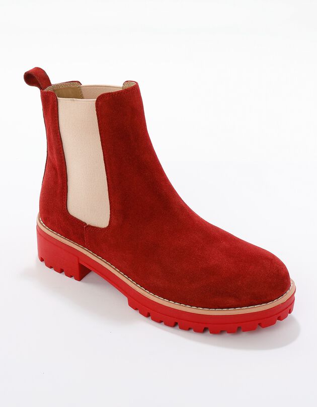 Boots chelsea croûte de cuir, semelle crantée épaisse (bordeaux)