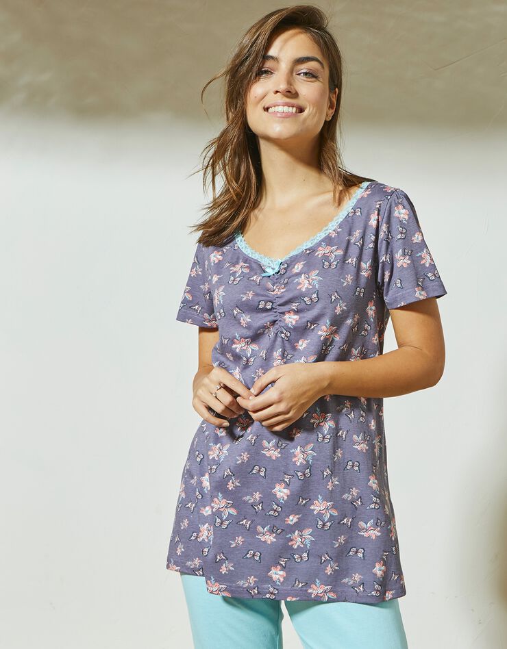 T-shirt pyjama manches courtes imprimé papillons (anthracite) T-shirt pyjama manches courtes imprimé papillons (anthracite)