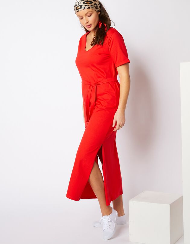 Robe longue col V unie - rouge (rouge) Robe longue col V unie - rouge (rouge)