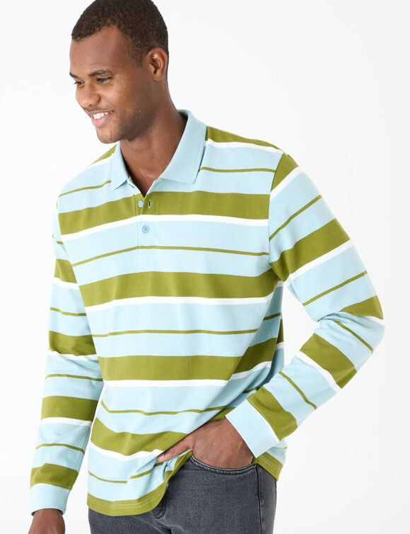 Polo ray&eacute;e maille piqu&eacute;e manches longues  (vert / c&eacute;ladon)