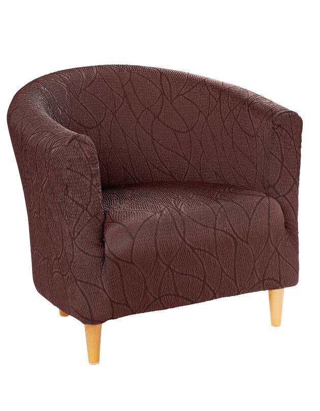 Housse extensible motif jacquard "serpentins" spéciale fauteuil cabriolet  (marron)