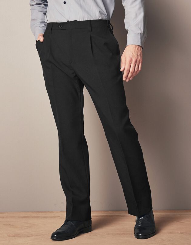 Pantalon taille élastiquée à pinces - polyester (noir)