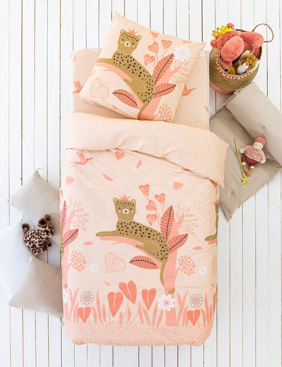 Linge de lit enfant Reina imprimé 1 personne - coton (rose)