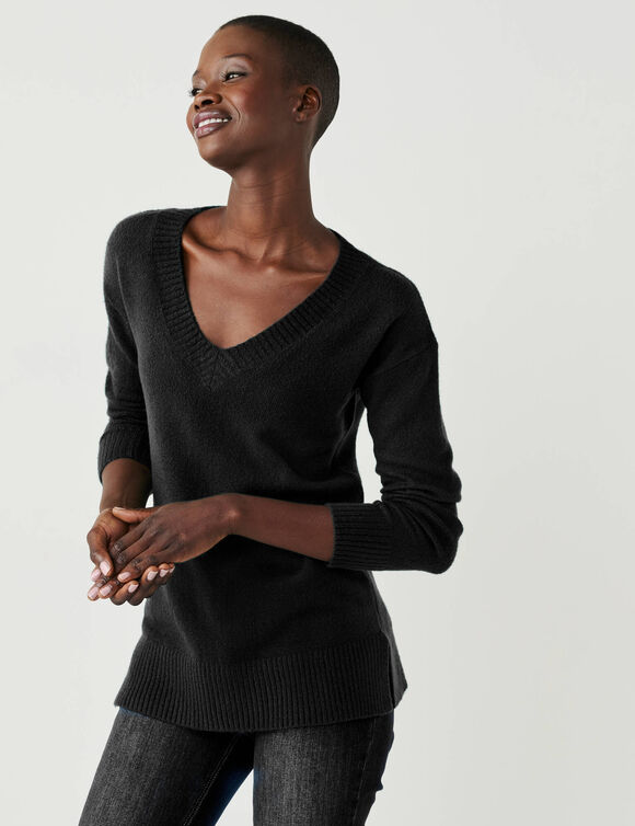 Pull tunique col V (noir)