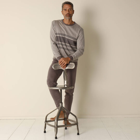 Pyjama coton rayé manches longues (gris)