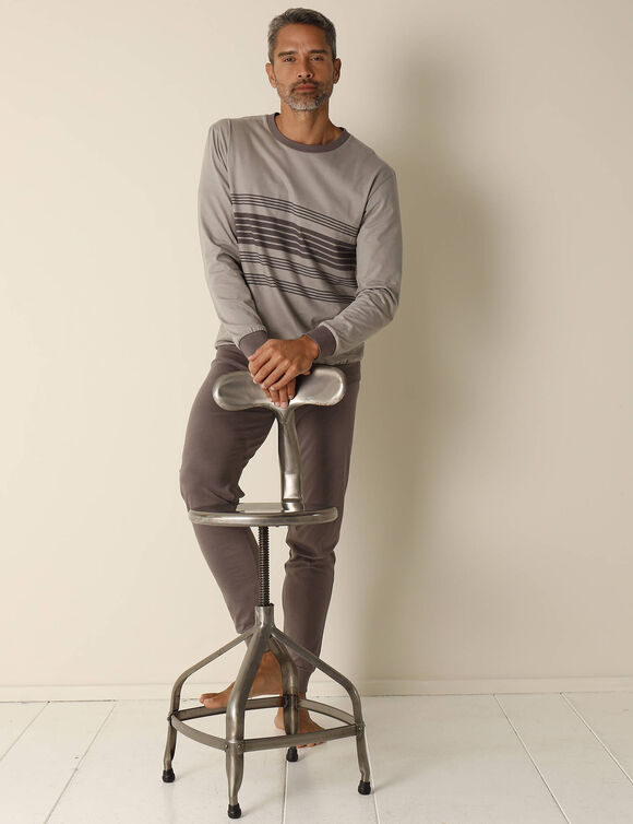 Pyjama coton rayé manches longues (gris)
