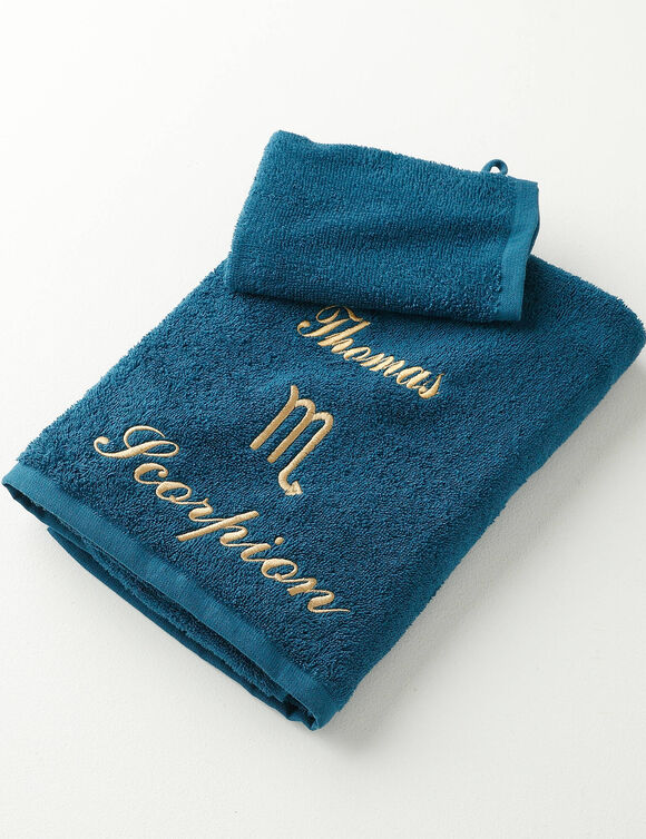 Serviettes de bain brodées Scorpion personnalisable - 420g/m2 (bleu paon)
