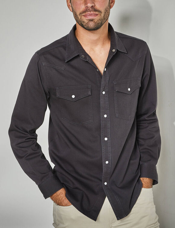 Chemise pressionn&eacute;e manches longues en jean (anthracite)