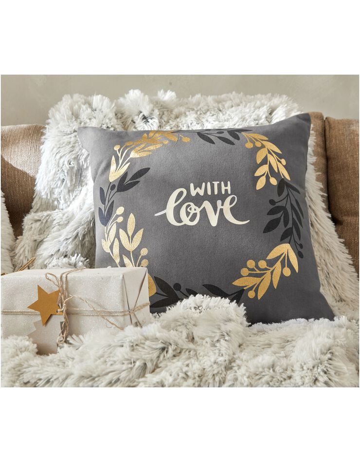 Housses de coussins imprimées de Noël - lot de 2 <br/> <br/> (gris / beige) Housses de coussins imprimées de Noël - lot de 2 <br/> <br/> (gris / beige)