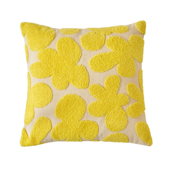 Coussin fleuri &eacute;ponge bouclette relief&eacute;e (jaune)