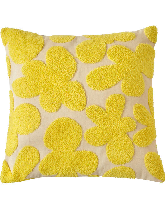 Coussin fleuri &eacute;ponge bouclette relief&eacute;e (jaune)