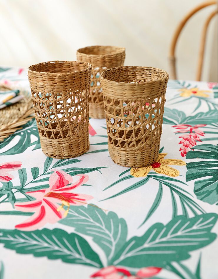 Nappe coton imprimé tropical (blanc / vert)