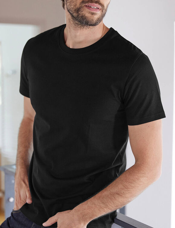 T-shirt col rond manches courtes - lot de 3 (noir + vert + tilleul)