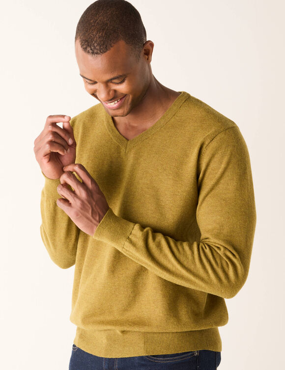 Pull col V 80% laine (vert mousse)