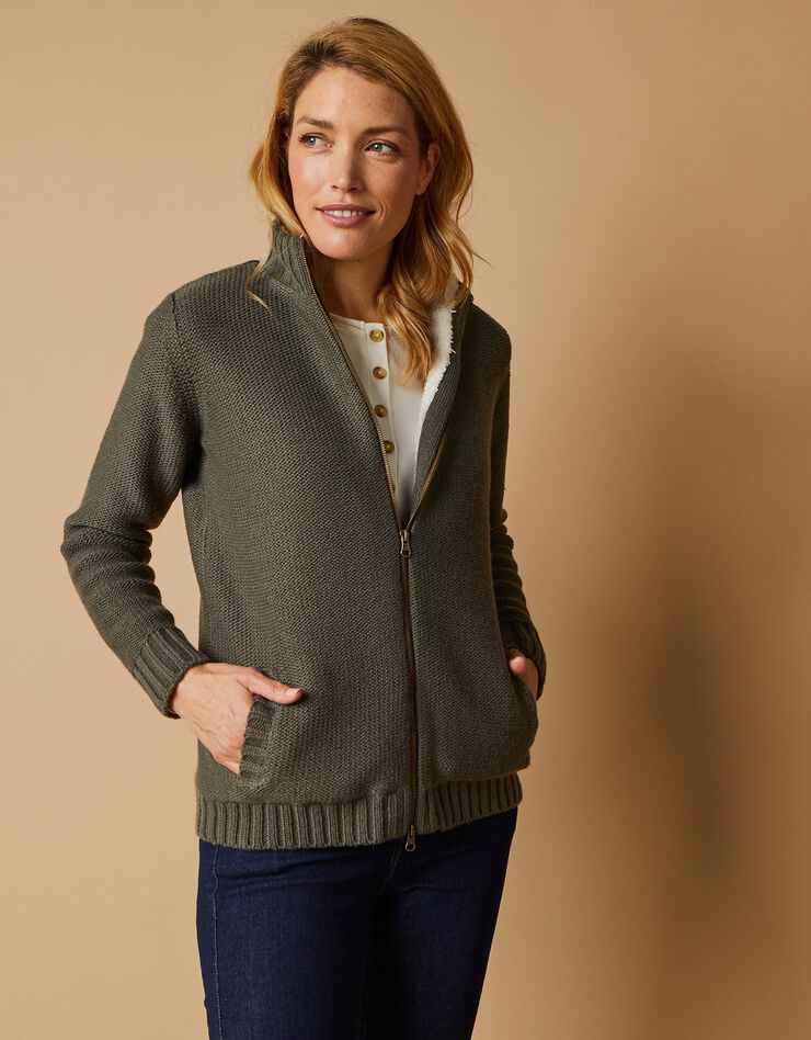 Gilet zippé 30% laine fourré "maille peluche" (kaki) Gilet zippé 30% laine fourré "maille peluche" (kaki)