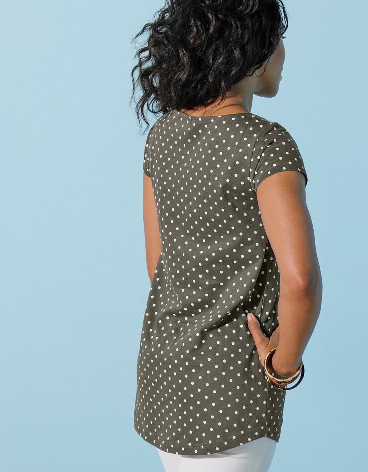 Tee-shirt imprimé pois manches courtes (kaki) Tee-shirt imprimé pois manches courtes (kaki)