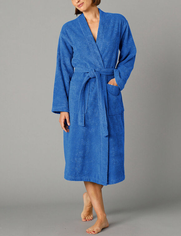 Peignoir mixte adulte col kimono - &eacute;ponge bouclette 380 g/m&sup2; (bleu dur)