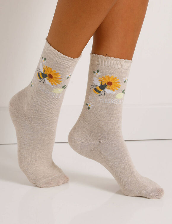 Chaussettes fantaisie à motifs abeilles - lot de 3 (beige / jaune)