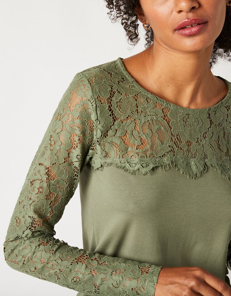 Tee-shirt col rond manches longues, dentelle jersey (bronze) Tee-shirt col rond manches longues, dentelle jersey (bronze)