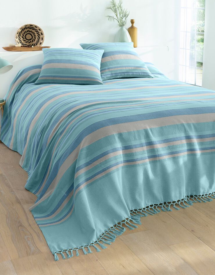 Plaid jeté multicolore coton tissage artisanal (céladon)