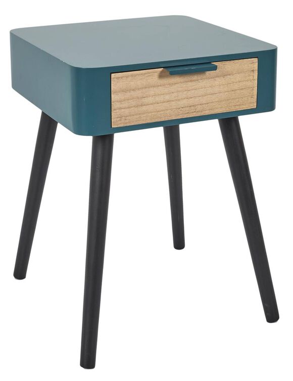 Table de chevet bicolore, 1 tiroir (bleu)