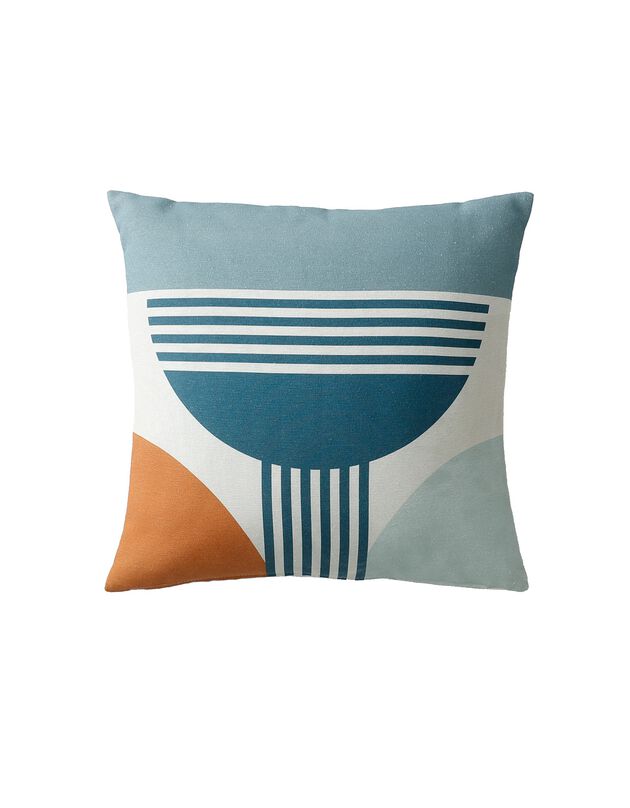 Housses de coussin carrées imprimé Art déco - lot de 2 (bleu / caramel)
