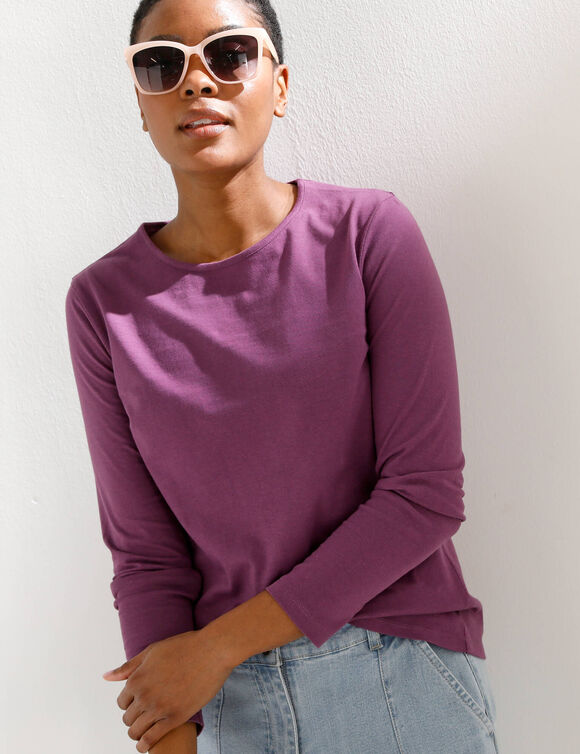 T-shirt uni manches longues (prune)
