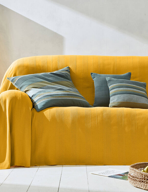   Plaid ou jet&eacute; uni coton tissage artisanal (curry)
