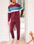 Pyjama tricolore velours manches longues (bordeaux)