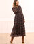 Robe-chemisier longue en voile jacquard imprimé floral (noir / violine)