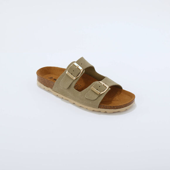 Mules en cuir 2 boucles r&eacute;glables (vert sauge)