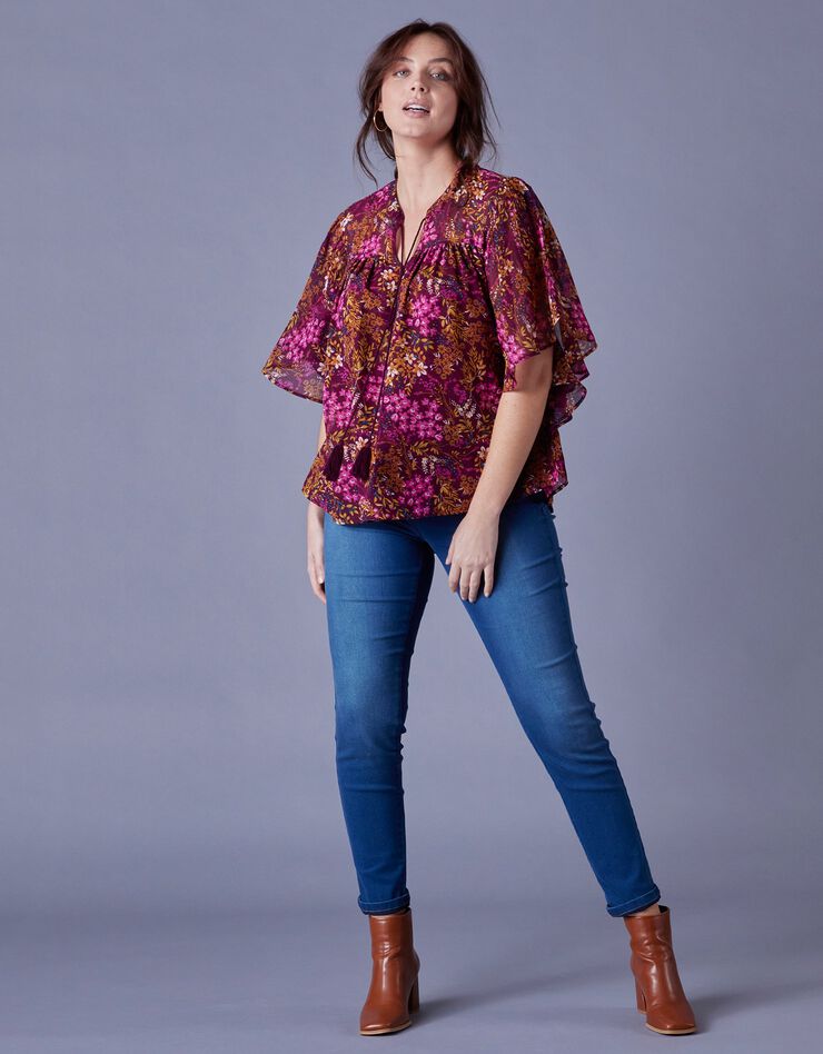 Blouse en voile imprimé (prune / rose) Blouse en voile imprimé (prune / rose)