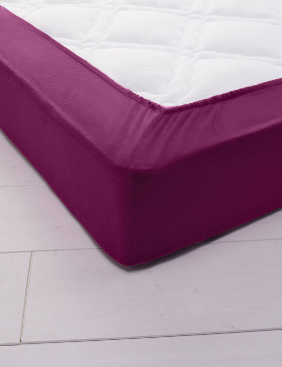 Drap-housse uni flanelle 130g/m&sup2; - bonnet 32 cm (prune)
