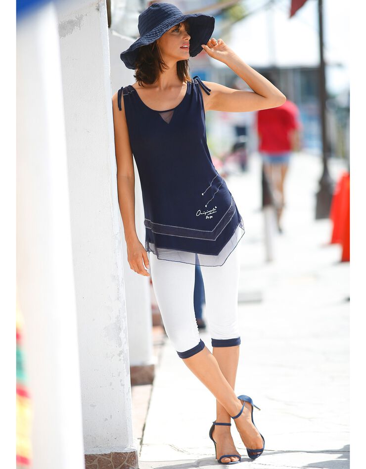 Legging corsaire revers contrastés, maille jersey (blanc / bleu nuit) Legging corsaire revers contrastés, maille jersey (blanc / bleu nuit)