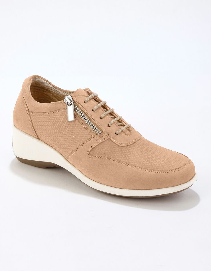 Baskets zippées compensées en cuir femme (beige) Baskets zippées compensées en cuir femme (beige)