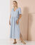 Robe longue unie col V, gaze de coton (bleu grisé)